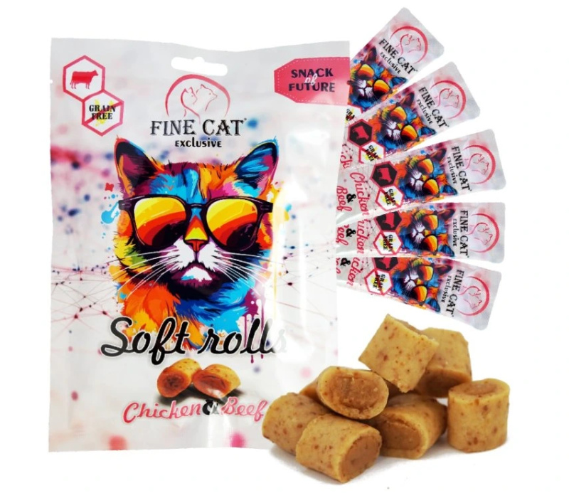 Fine Cat Exclusive Soft Roll svačinka pro kočky KUŘECÍ S HOVĚZÍM 5x10g