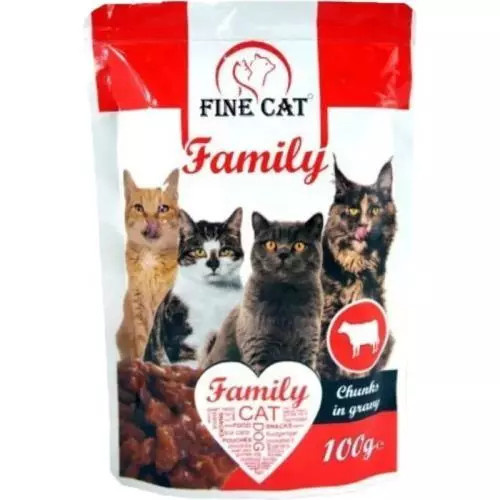 Fine Cat FINE CAT Family kapsičky pro kočky s HOVĚZÍM v omáčce 100g