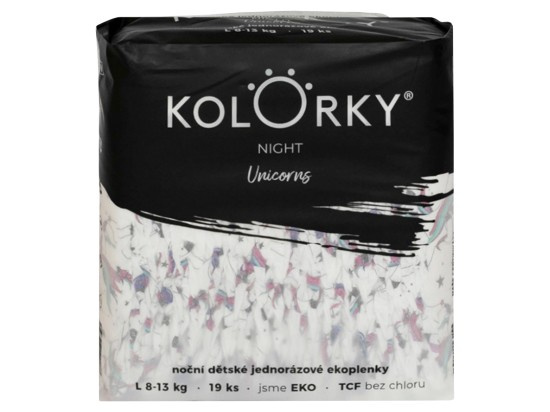 Kolorky Night Unicorn jednorázové EKO pleny pro kompletní ochranu v průběhu noci velikost L 8-13 Kg 19 ks