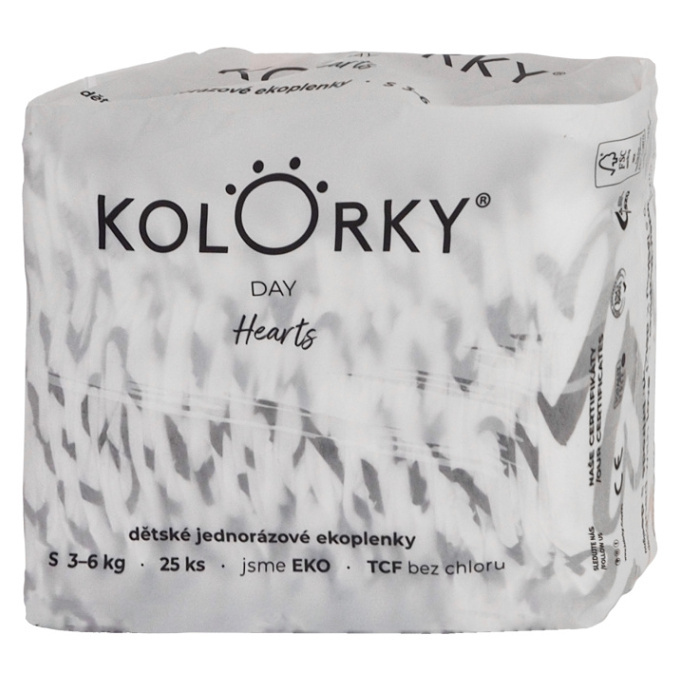Kolorky Day Hearts jednorázové EKO pleny velikost S 3-6 Kg 25 ks