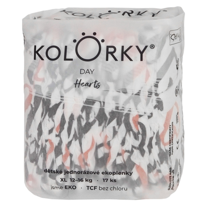 Kolorky Day Hearts jednorázové EKO pleny velikost XL 12-16 Kg 17 ks