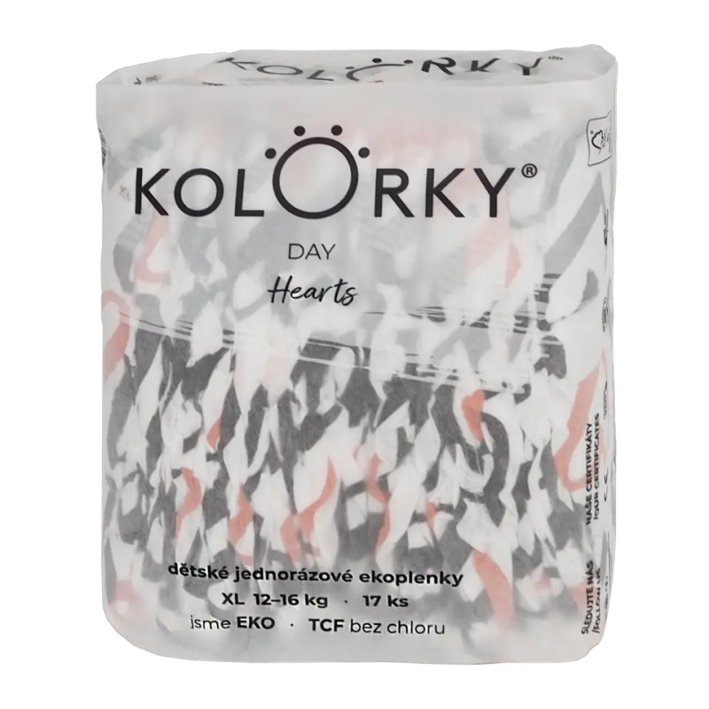 Kolorky Day Hearts jednorázové EKO pleny velikost XL 12-16 Kg 17 ks