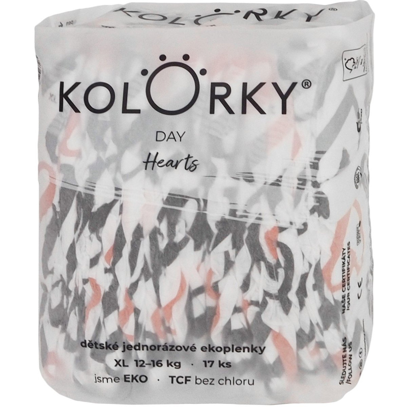 Kolorky EKO Jednorázové plenky day XL srdce  (12–16 kg) 17 ks