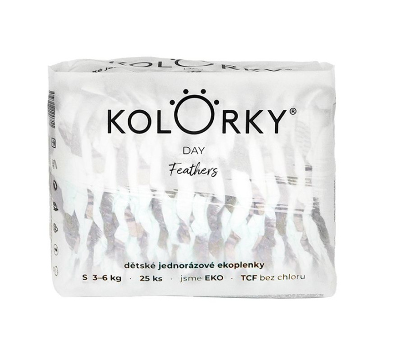 Kolorky Day Feathers jednorázové EKO pleny velikost S 3-6 Kg 25 ks
