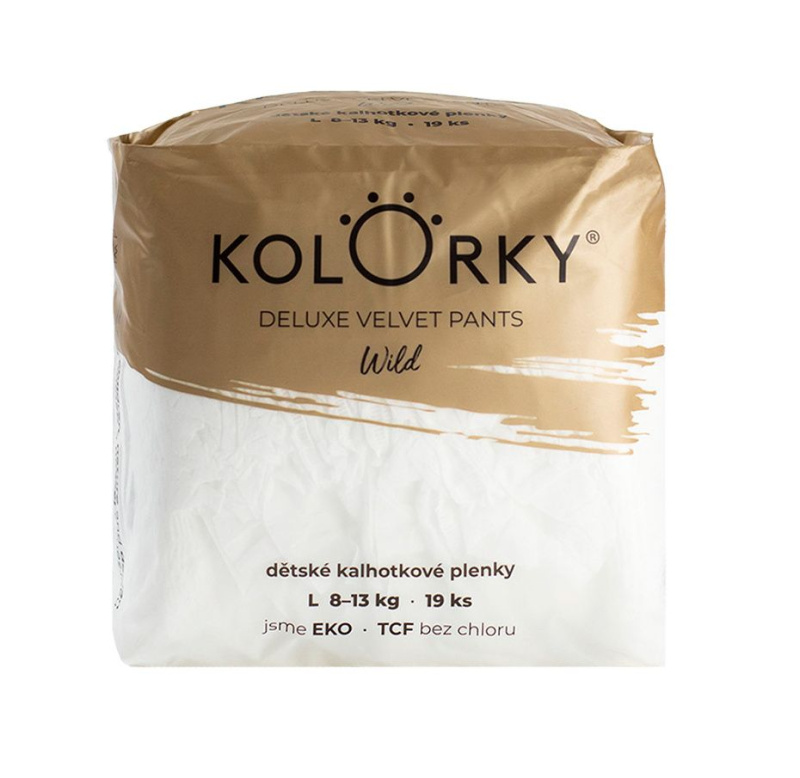 Kolorky Deluxe Velvet Pants Wild jednorázové plenkové kalhotky velikost L 8-13 Kg 19 ks