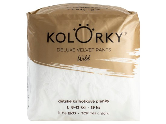 Kolorky Deluxe Velvet Pants Wild jednorázové plenkové kalhotky velikost L 8-13 Kg 19 ks