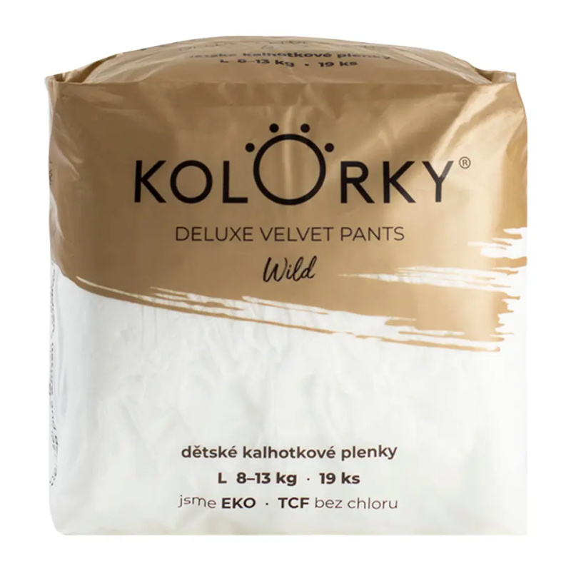 Kolorky Deluxe Velvet Pants Wild jednorázové plenkové kalhotky velikost L 8-13 Kg 19 ks