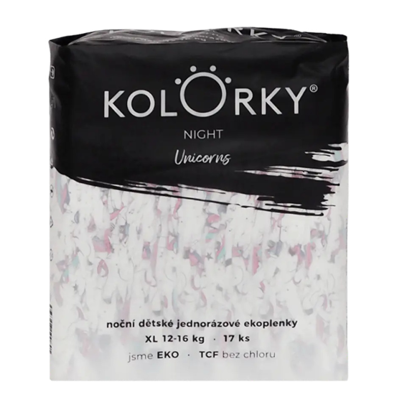 Kolorky Night Unicorn jednorázové EKO pleny pro kompletní ochranu v průběhu noci velikost XL 12-16 Kg 17 ks