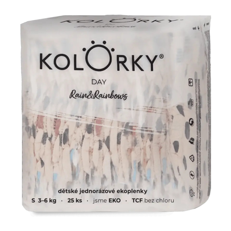 Kolorky Day Rain&Rainbow jednorázové EKO pleny velikost S 3-6 Kg 25 ks