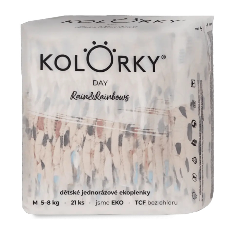 KOLORKY DAY Jednorázové EKO plenky déšť & duhy M (5-8 kg) 21 kusů