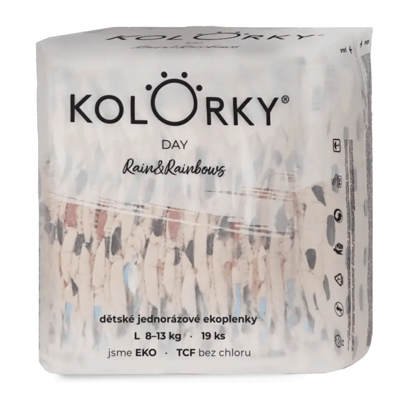 Kolorky Day Rain&Rainbow jednorázové EKO pleny velikost L 8-13 Kg 19 ks