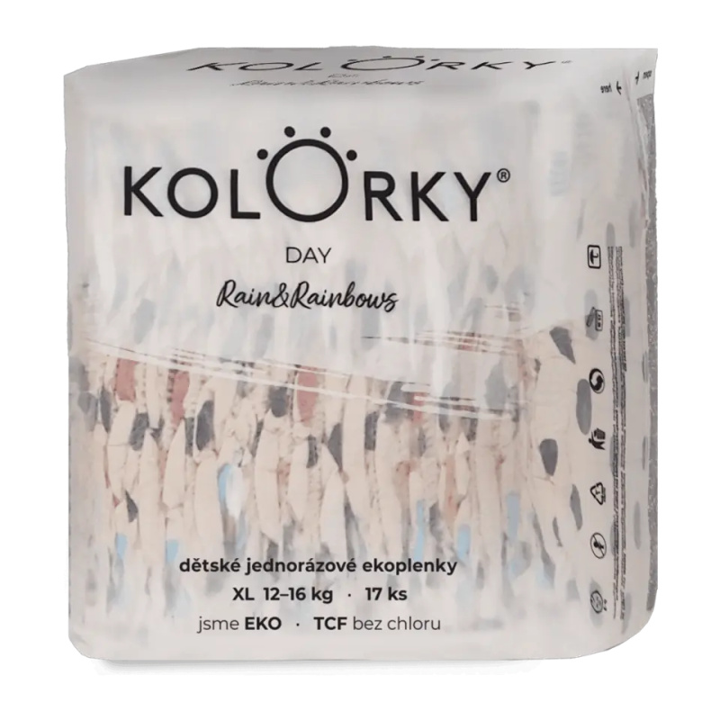 Kolorky Day Rain&Rainbow jednorázové EKO pleny velikost XL 12-16 Kg 17 ks