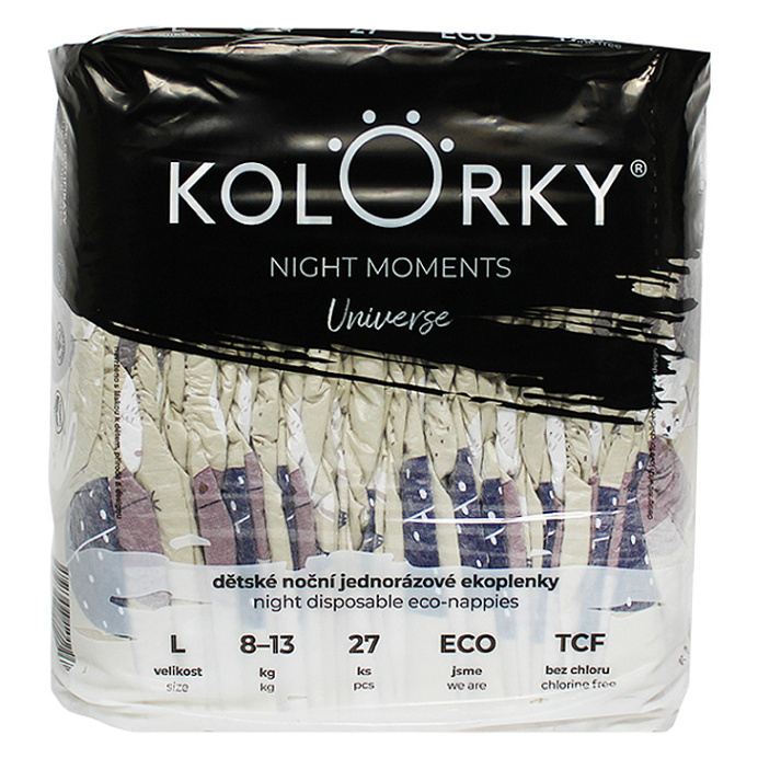Kolorky Night Moments jednorázové EKO pleny pro kompletní ochranu v průběhu noci velikost L 8-13 kg 27 ks