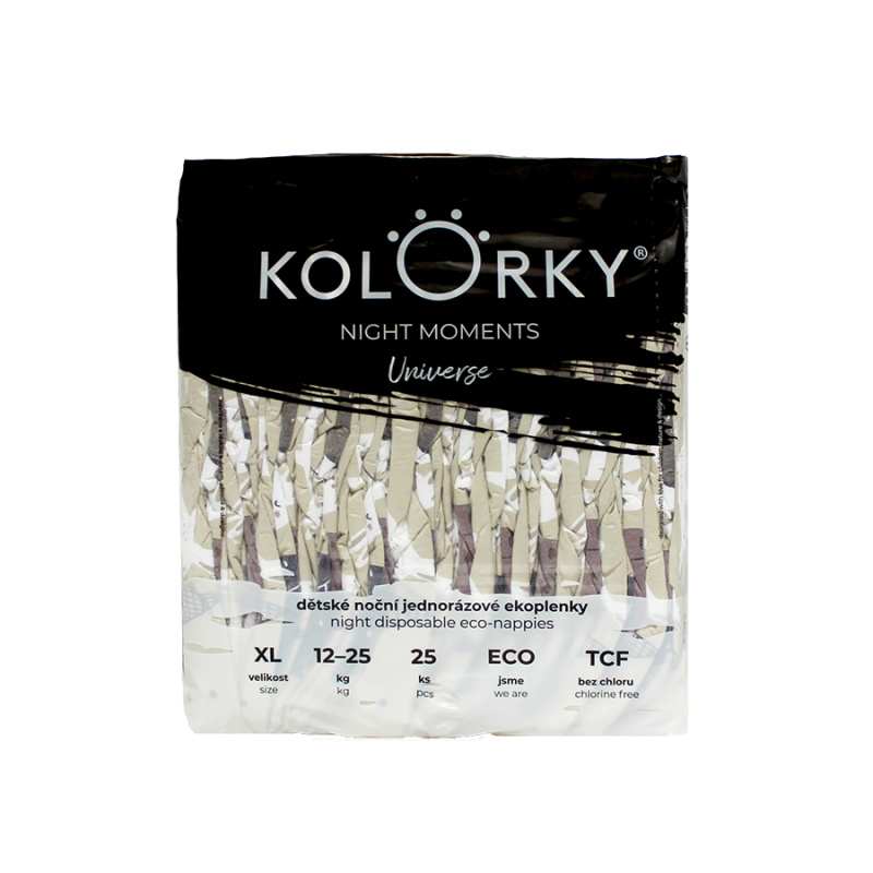 Kolorky Night Moments jednorázové EKO pleny pro kompletní ochranu v průběhu noci velikost XL 12-25 kg 25 ks