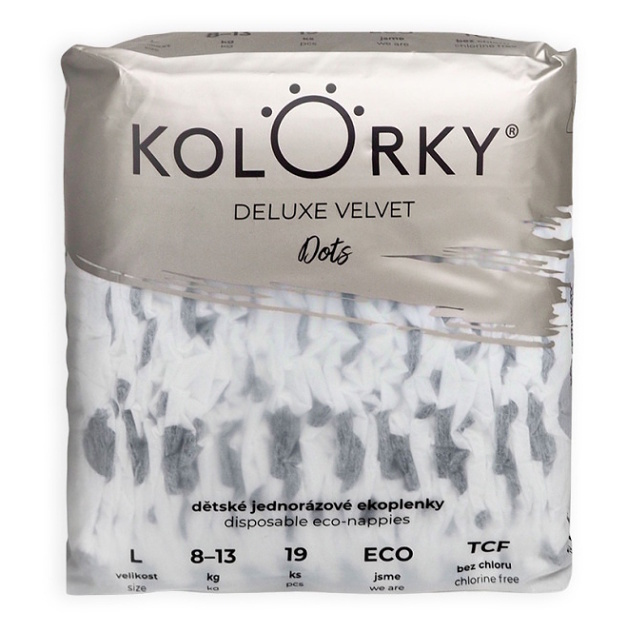 Kolorky Deluxe Velvet Dots jednorázové EKO pleny velikost L 8-13 kg 19 ks