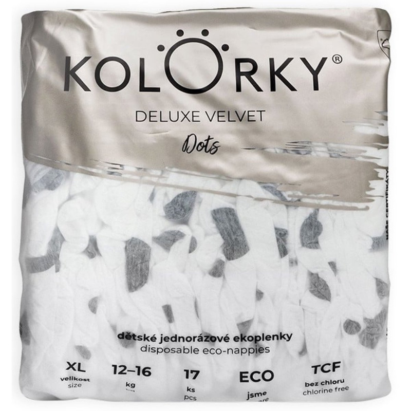 Kolorky EKO Jednorázové plenky deluxe velvet XL puntíky (12–16 kg) 17 ks