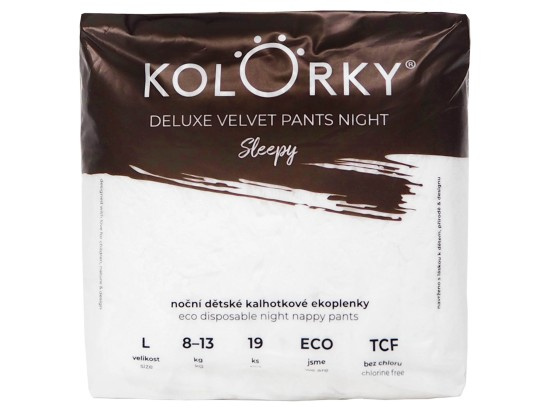 Kolorky Deluxe Velvet Pants Night Sleepy jednorázové plenkové kalhotky na noc L 8-13 kg 19 ks