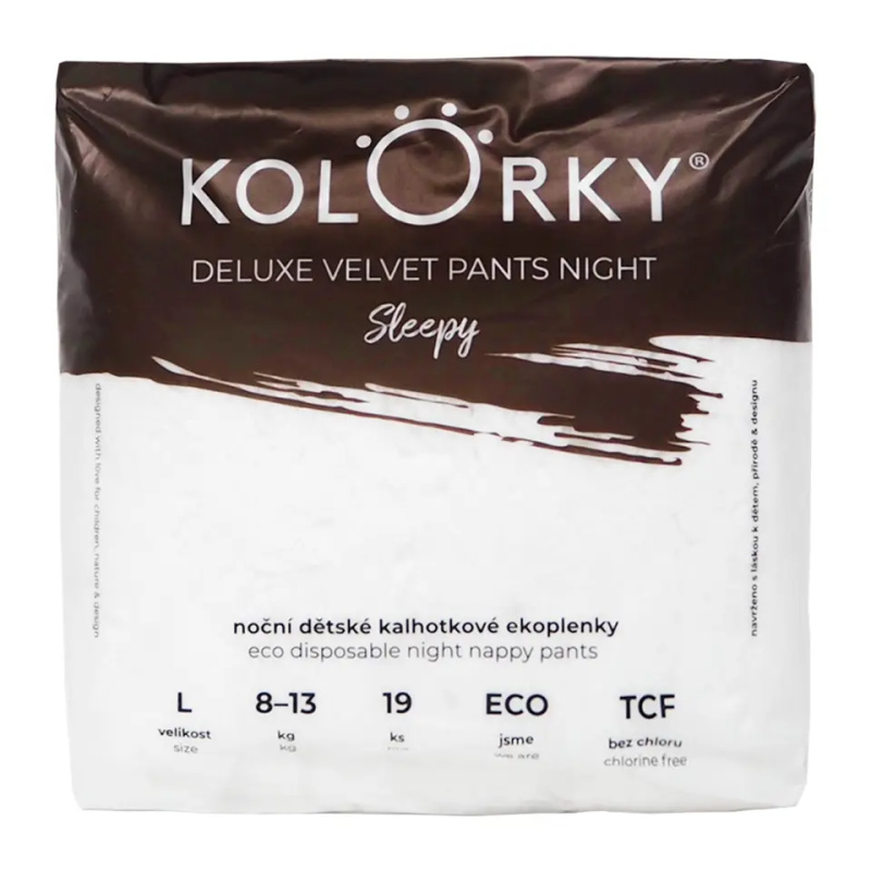 Kolorky Deluxe Velvet Pants Night Sleepy jednorázové plenkové kalhotky na noc L 8-13 kg 19 ks