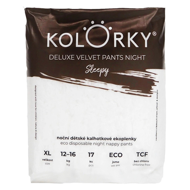 Kolorky Deluxe Velvet Pants Night Sleepy jednorázové plenkové kalhotky na noc XL 12-16 kg 17 ks