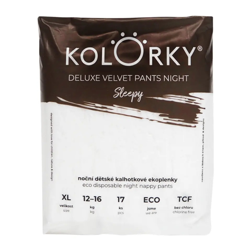 Kolorky Deluxe Velvet Pants Night Sleepy jednorázové plenkové kalhotky na noc XL 12-16 kg 17 ks