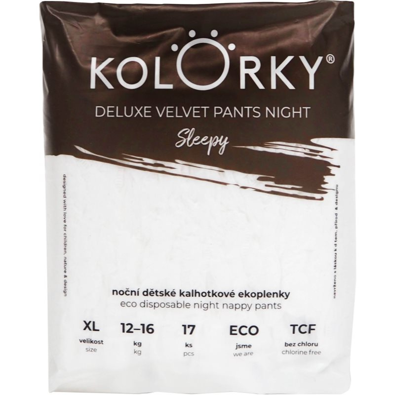 Kolorky Deluxe Velvet Pants Night Sleepy jednorázové plenkové kalhotky na noc XL 12-16 kg 17 ks