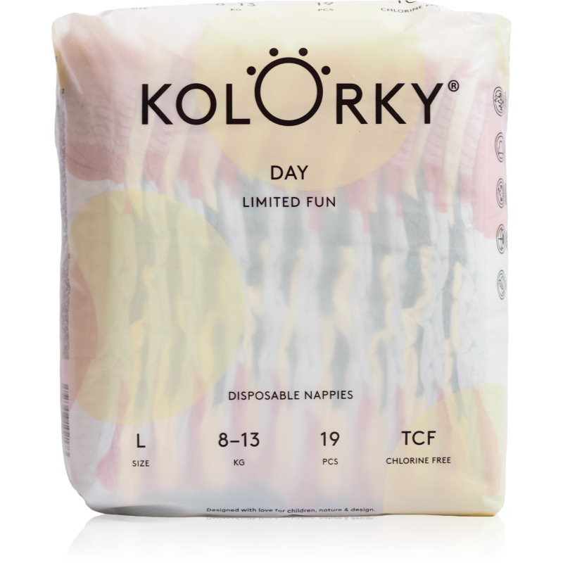 Kolorky Day Limited Fun jednorázové pleny velikost L 8-13 kg 19 ks