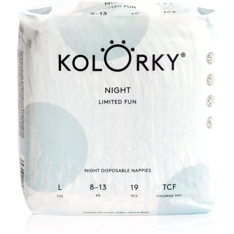 Kolorky Night Limited Fun jednorázové pleny na noc velikost L 8-13 kg 19 ks
