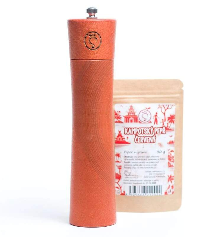 Dřevěný mlýnek s kampotským pepřem, cherry
