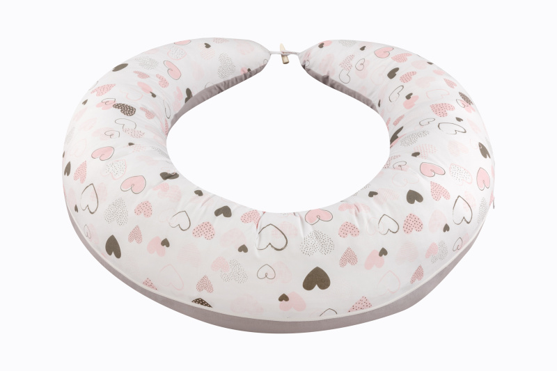 Bomimi Abra multifunkční polštář XXL, srdíčka růžová šedá