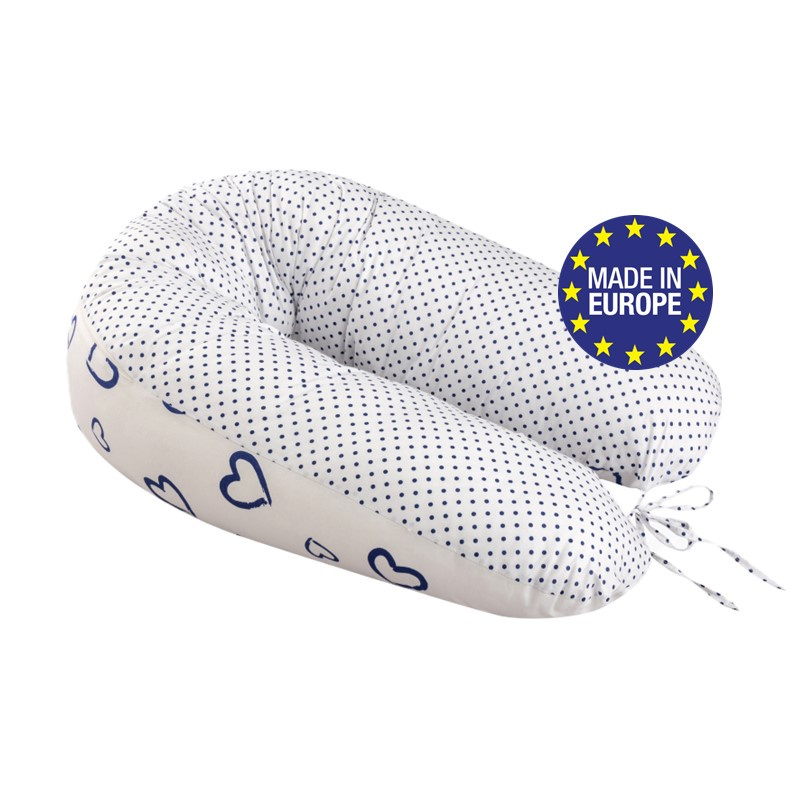 Bomimi Ados kojící polštář 150 x 30 cm, srdíčka puntíky modrá bílá