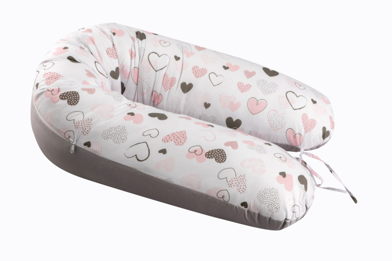 Bomimi Ados kojící polštář 150 x 30 cm, srdíčka růžová šedá
