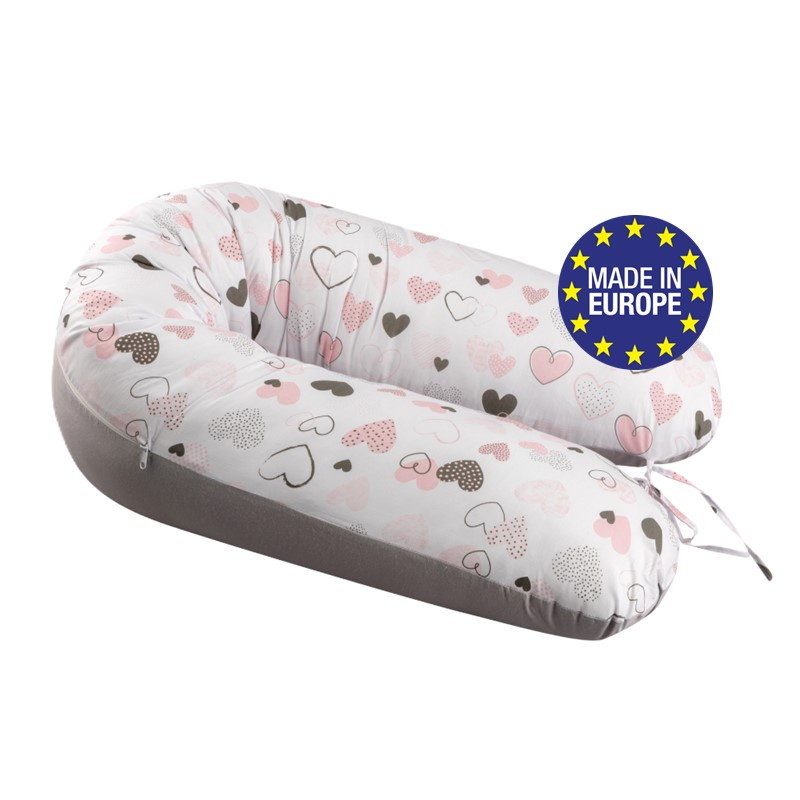 Bomimi Ados kojící polštář 150 x 30 cm, srdíčka růžová šedá