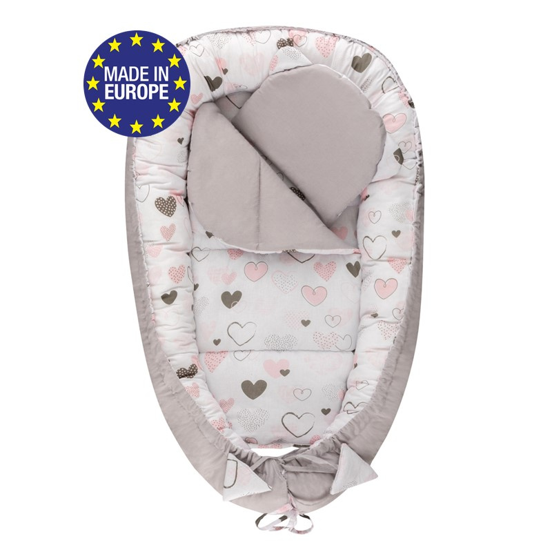 Bomimi Hagi Hnízdečko s polštářkem soft, srdíčka šedá