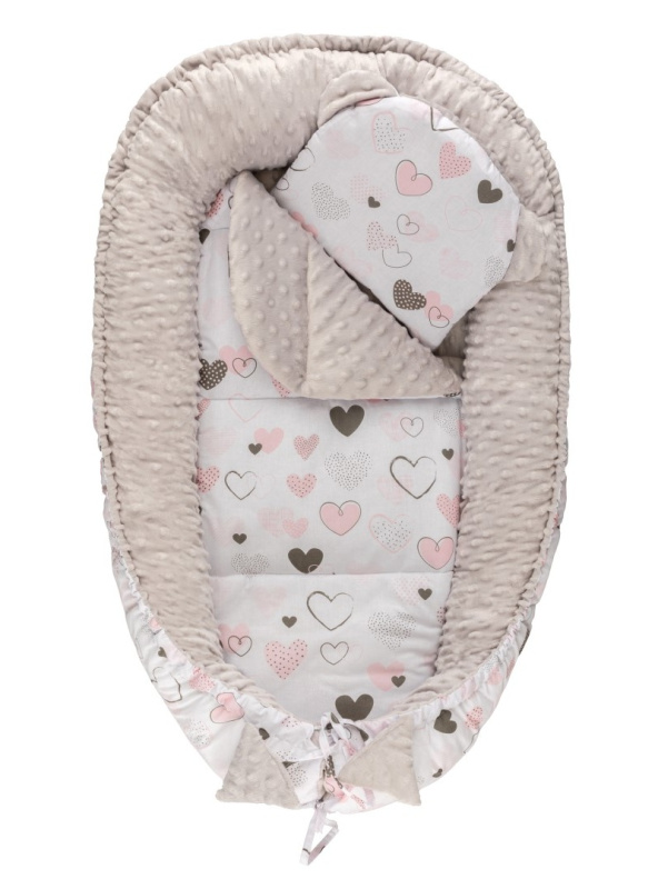 Bomimi Harmo Hnízdečko s polštářkem minky, srdíčka šedá