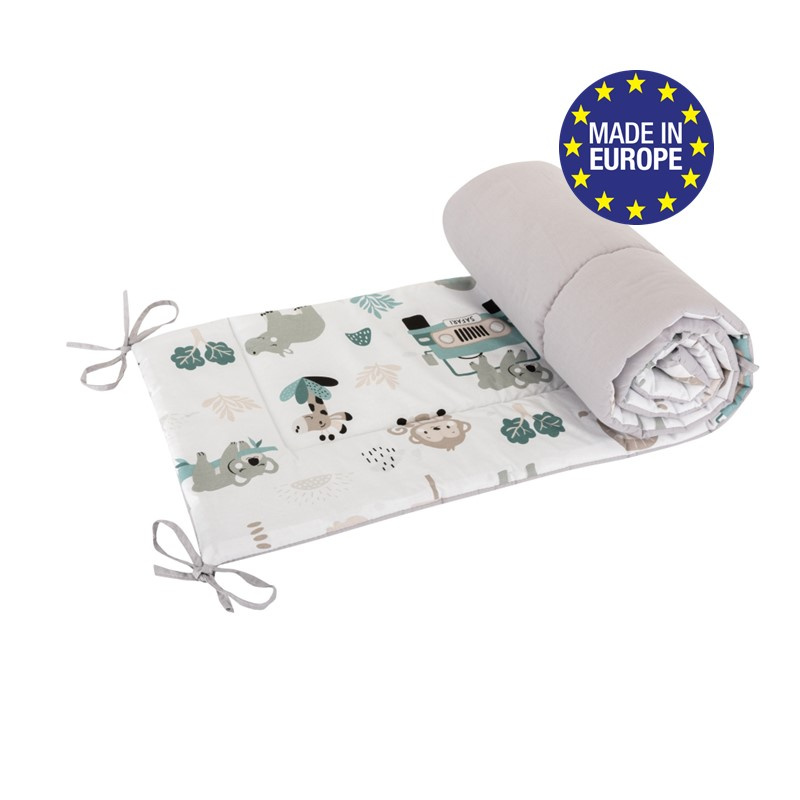 Bomimi Mantinel do postýlky 180 cm, Pojízdná Zoo, šedá