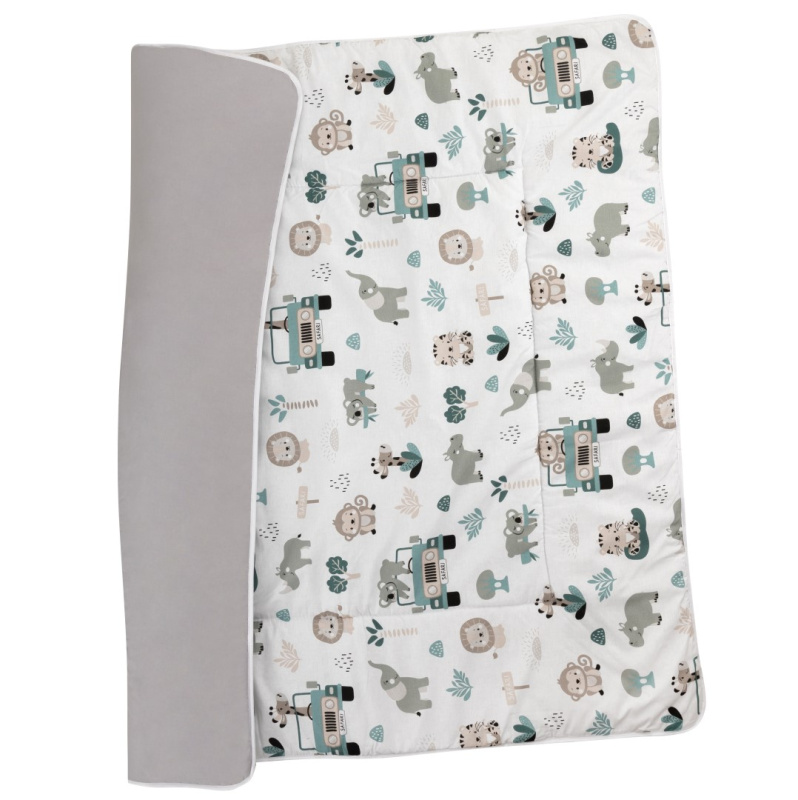 Bomimi Hrací deka 120x120, Oboustranná pojízdná zoo, šedá