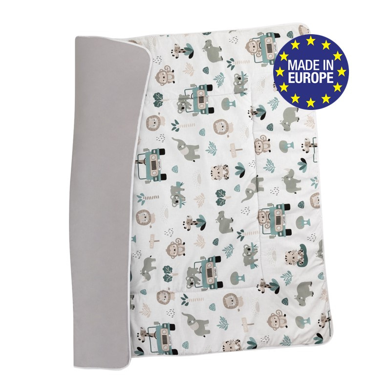 Bomimi Hrací deka 120x120, Oboustranná pojízdná zoo, šedá