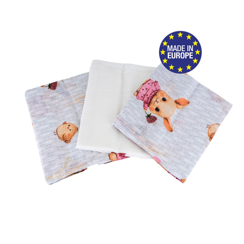 Bomimi Pleny bavlna Premium 140 g/m2 (3ks), 80x70, zajíček růžové