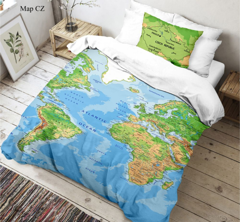 Kvalitex 3D povlečení 140x200, 70x90cm Mapa světa