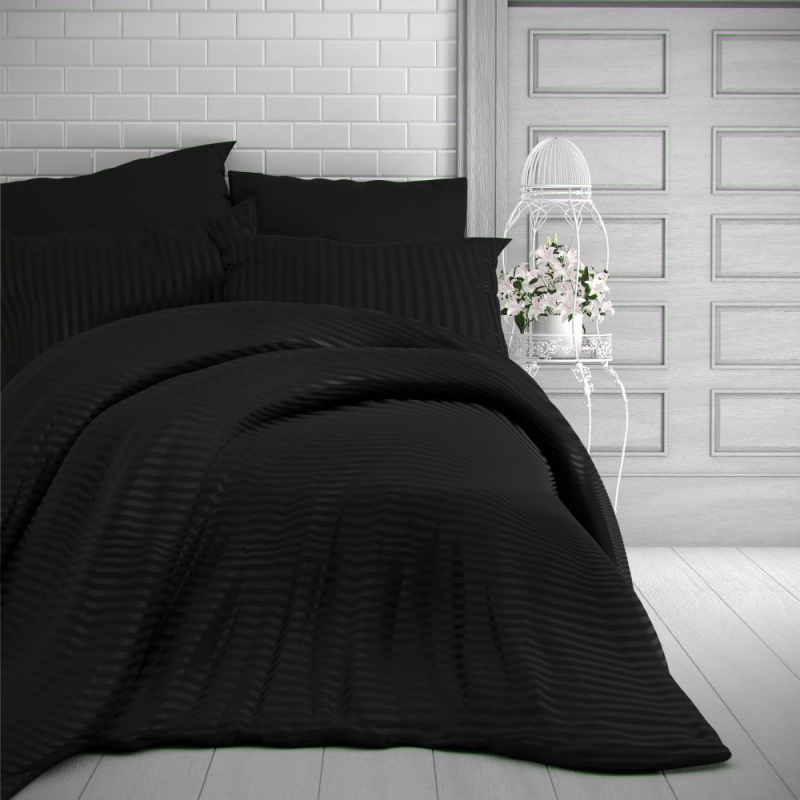 Kvalitex Ložní saténové povlečení s proužkem 140x200, 70x90cm ČERNÉ