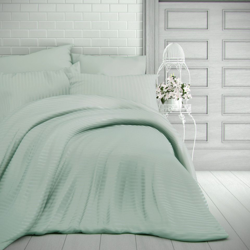 Kvalitex Francouzské saténové povlečení s proužkem 1+2, 220x200, 70x90cm OLIVOVÉ