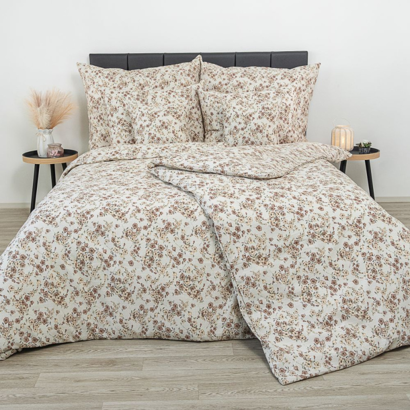 Kvalitex Prodloužené krepové povlečení 140x220, 70x90cm Kvítí béžové