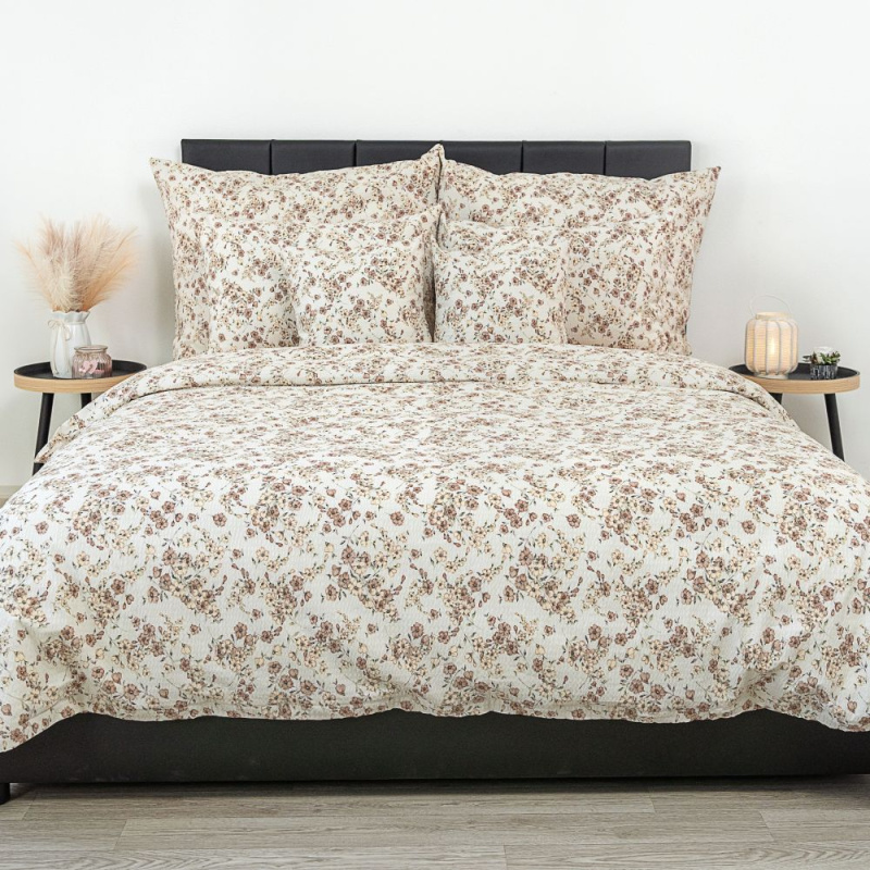 Kvalitex Francouzské prodloužené krepové povlečení 240x220, 70x90cm Kvítí béžové