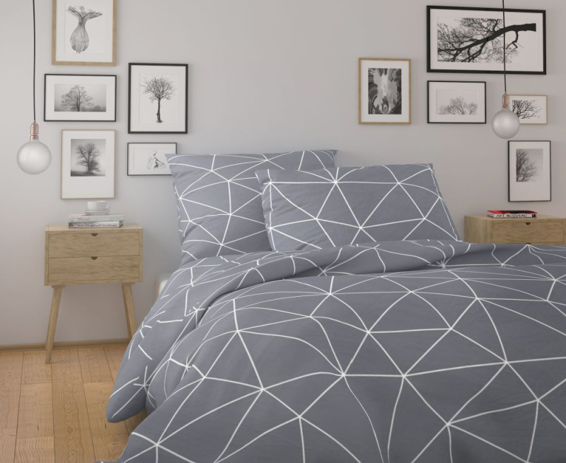 Kvalitex Francouzské prodloužené bavlněné povlečení NORDIC COLLECTION 240x220, 70x90cm GRID šedé