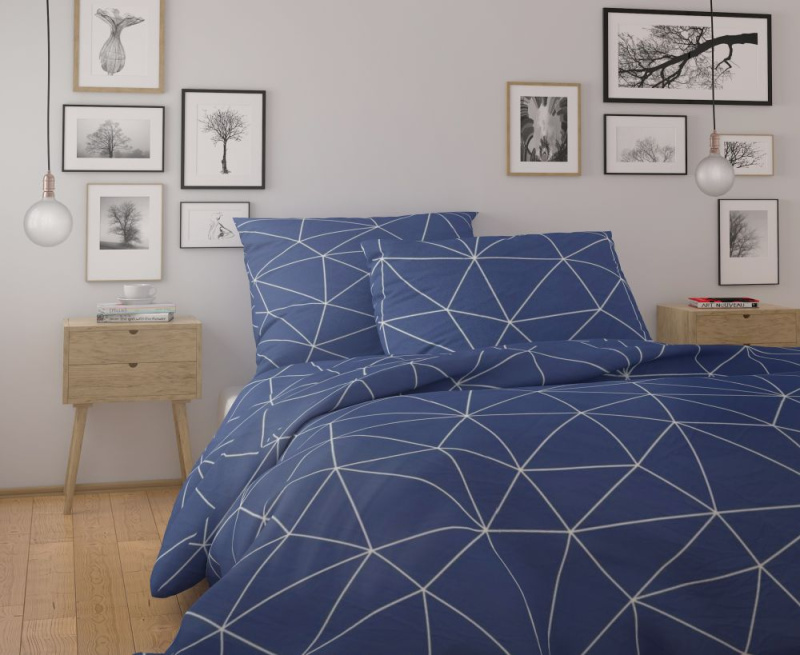 Kvalitex Francouzské bavlněné povlečení NORDIC COLLECTION 240x200, 70x90cm GRID modré
