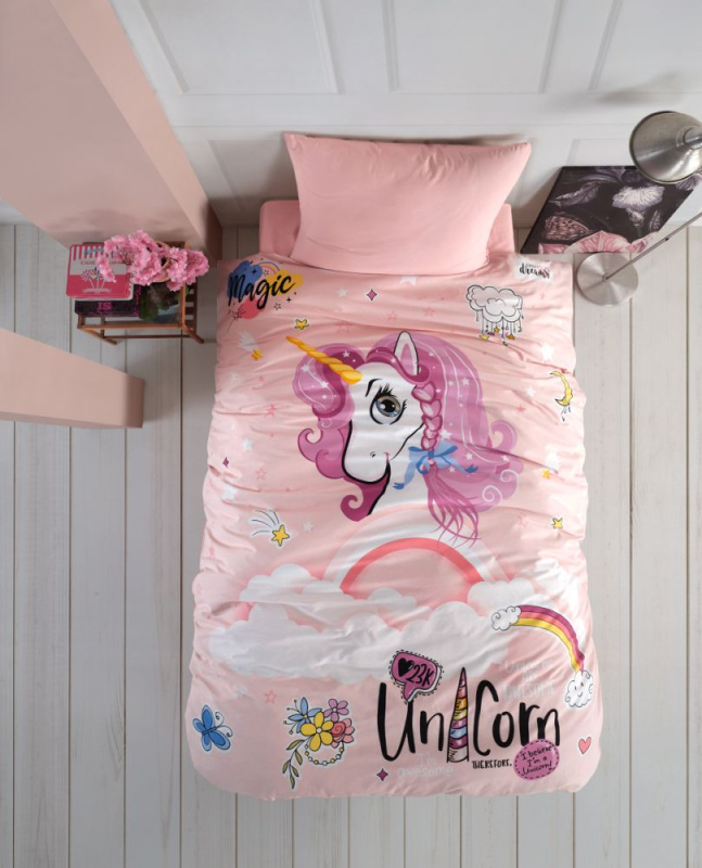 Kvalitex Ložní povlečení pro mladé 140x200, 70x90cm Unicorn růžové