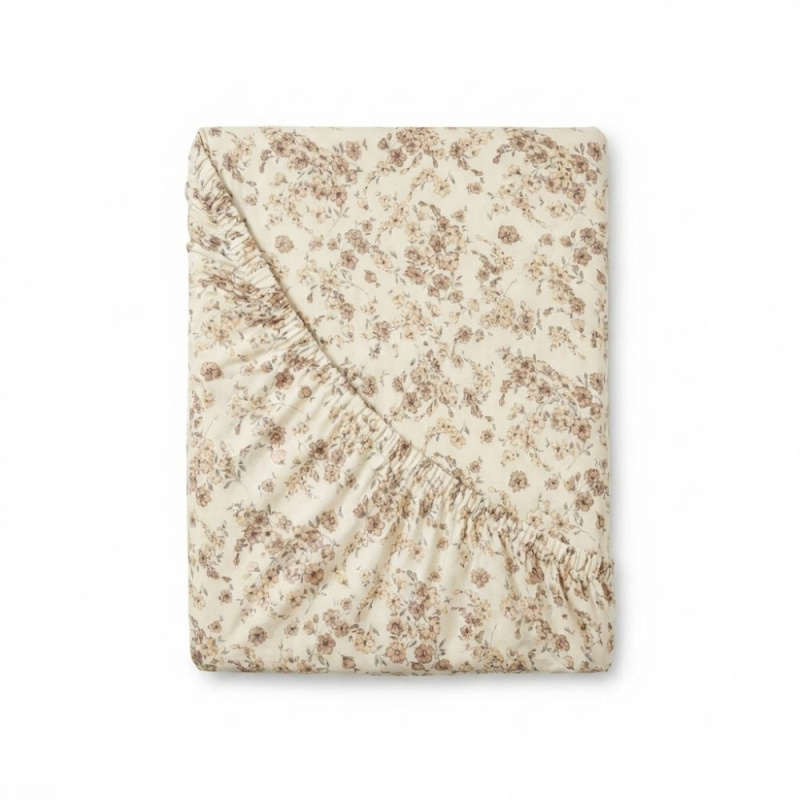 Kvalitex Bavlněné napínací prostěradlo Kvítí béžové Varianta: 80x200cm