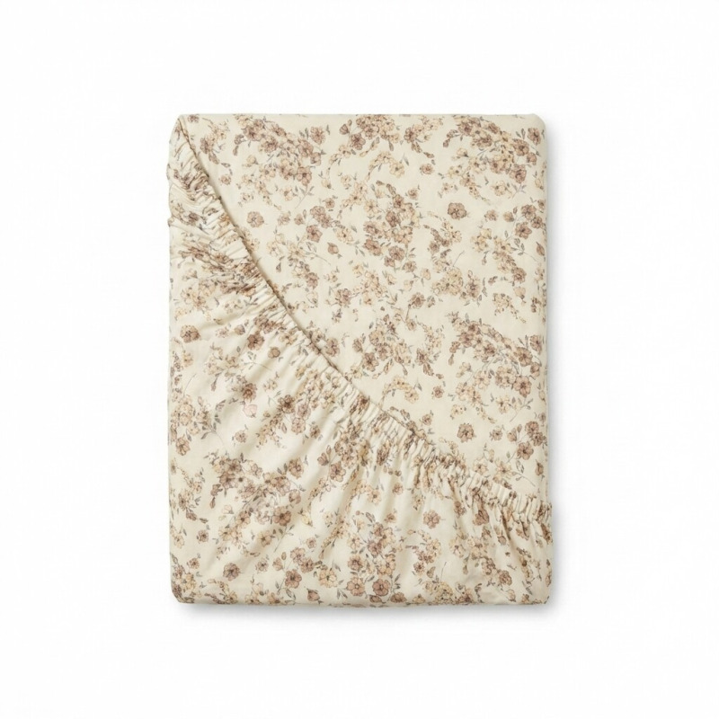 Kvalitex Bavlněné napínací prostěradlo Kvítí béžové Varianta: 100x200cm