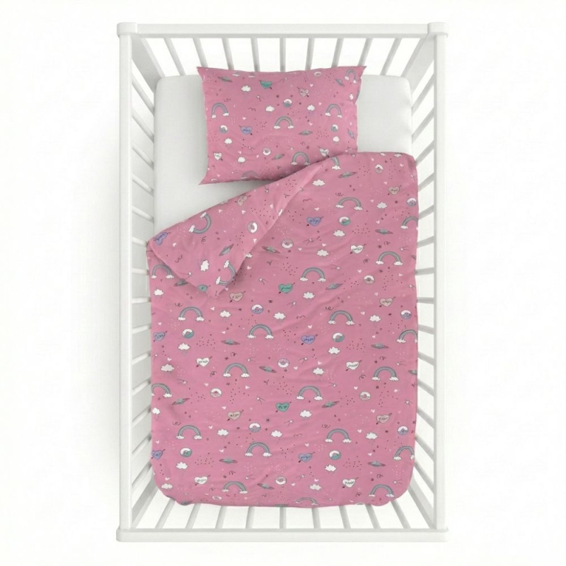 Kvalitex Bavlněné povlečení do dětské postýlky Obláčky růžové Varianta: 1x 100/135, 1x 40/60cm