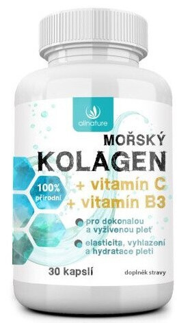 Allnature Mořský kolagen + vit. C + vit B3, 30 kapslí